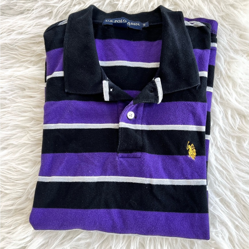 US POLO ASSN USPA Shirt Pony Logo Striped Purple Black MENS SIZE S